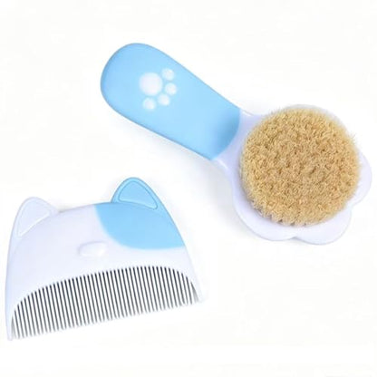 Baby Hair Brush Set, Natural Soft Goat Hair Brush and Comb for Newborn Toddler, Blue