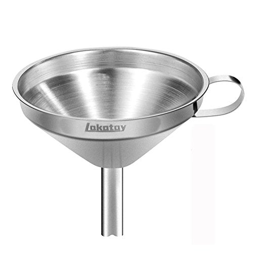 5-Inch Food Grade Stainless Steel Kitchen Funnel with Strainer Filter for Transferring of Liquid Dry Ingredients and Metal Cooking Funnel—Silver - size: 1 Pack 5"