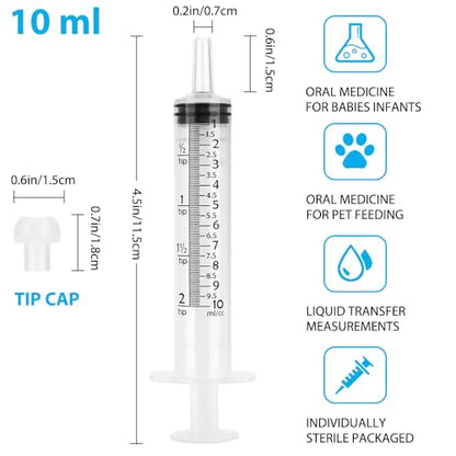5 Pack 10mL Syringes, 10cc Syringe with tsp & mL Measurement and Press-In Cap for Liquid, Food, Oral, Pet, Scientific Labs, Measurement, Dispensing