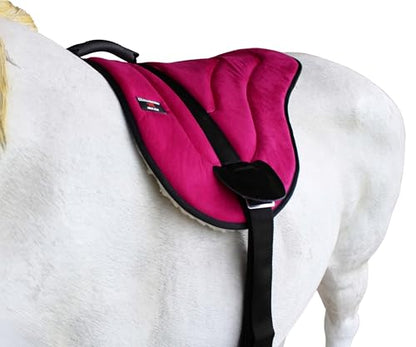 CHALLENGER Western Lightweight Bareback Saddle Pad with Fleece Bottom, Stirrups & Cinch – Contoured Synthetic Suede Top – 23" x 30" - color: Magenta