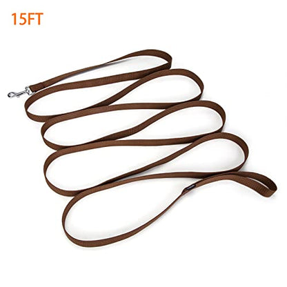 Strong Durable Nylon Dog Training Leash, 1 Inch Wide Traction Rope, 6 ft 10ft 15ft Long, for Small and Medium Dog (Brown, 15 Feet) - color: Brown, size: 15 Feet