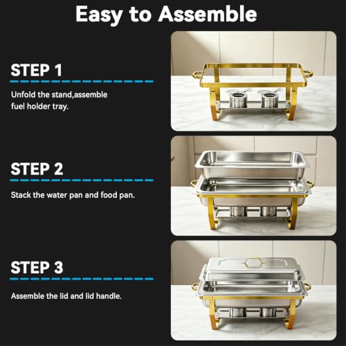 9QT Chafing Dishes for Buffet 4 Pack with 4 Full-Size Pans, Gold - color: Full Golden
