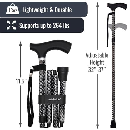 Switch Sticks Folding Walking Cane For Women & Men - color: Engraved Soiree