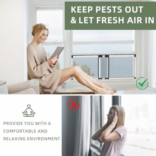 FLYZZZ Adjustable Sliding Window Screen, 2 Ways Aluminum Frame Expandable Window Screen (15.74 ''h x21-40''w)or Convert to Vertical (21.65"h x 15-28"w), B - color: 1 Pack, size: 15.74 Inches High By 21-40 Inches Wide