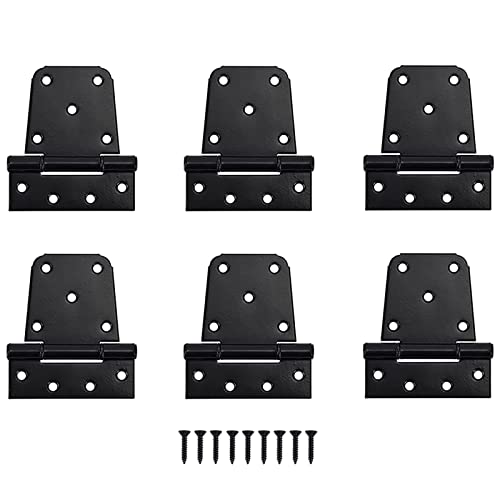 HOME MASTER HARDWARE 3-1/2" Heavy Duty Gate Hinges, 6 Pack T Strap Hinge | Thickened T Hinges for Fences, Shed Barn Door, Included Screws, 50LBS Capacity, No Noise, Steel, Black - color: 6 Pack - Black