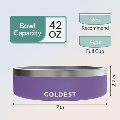 Coldest Dog Bowl - Anti Rust Metal, Non Slip, 3 Layers Insulated Stainless Steel Dog Bowls - Spill Proof & Heavy Duty - Water Bowl for Dogs, Cats & Pets, Dish Washer Safe (42 oz, Galaxy Purple) - color: Galaxy Purple, size: 42 oz