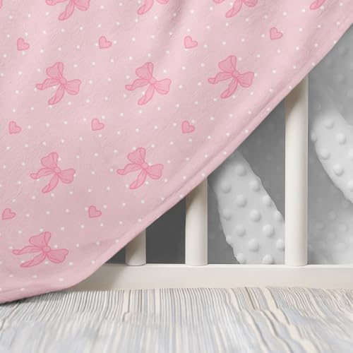SANDJEST Pink Bow Minky Blanket 30 x 40 Inches, Gift for Christmas Birthday - color: Bow
