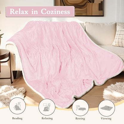 Electric Heated Blanket 50"×60", 4 Heating Levels & 3H Auto-Off | Throw Size Pink, Sherpa & Soft Microplush, Quick Heating, Machine Washable, for Couch, Bed & Office, Parents' Gifts - color: 11-pink, size: Throw Size ( 50"x60" )