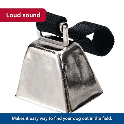 Water & Woods Nickel Cow Bell for Dogs by Coastal Pet - Durable Noise Maker - Easy Attachment - Nickel-Plated Material with Nylon Handle - Black, Small