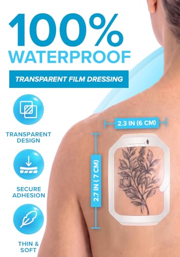 Transparent Film Dressing, Waterproof Bandages 2.3x2.7 100-Pack | FSA&HSA | occlusive dressing & clear wound cover for showering - tattoo protection film & transdermal patch cover, IV covers for PICC - size: 2.3x2.7 100ct
