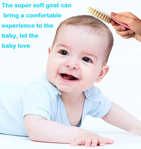 Baby Hair Brush &Silicone Baby Cradle Cap Brush Set, for Newborns & Toddlers-Natural Soft Goat Bristles-Ideal for Cradle Cap-Perfect Baby Registry Gift (Pink) - color: Pink