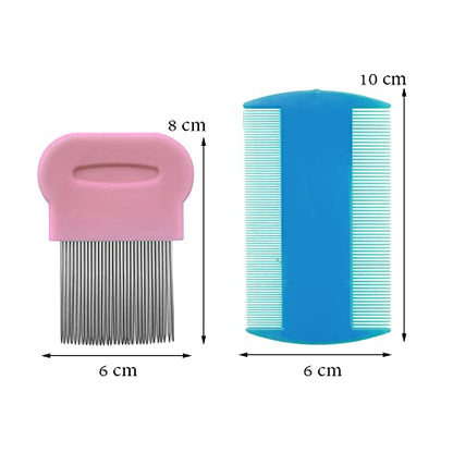 SKYPIA Combs Set, 4 Packs Pet Lice Combs for Cats Dogs Plastic and Stainless Steel Flea Combs, Dandruff Remover, Dog Grooming Comb, Identify Skin Problems, Large, Blue, Pink, Silver