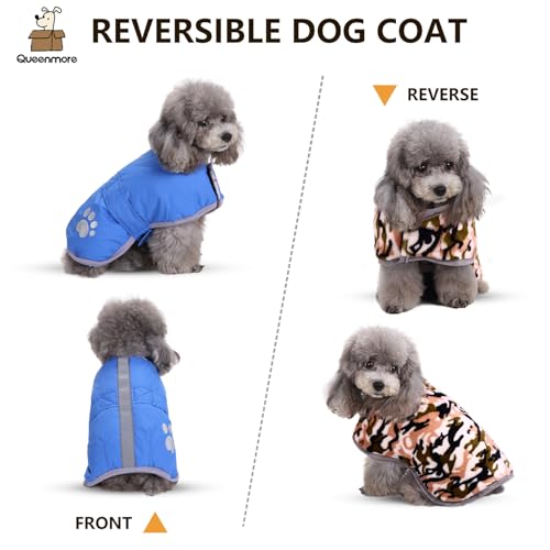 Queenmore Cold Weather Dog Coats Loft Reversible Winter Fleece Dog Vest Waterproof Pet Jacket Available in Extra Small, Small, Medium, Large Extra Large Sizes - color: Blue, size: Small