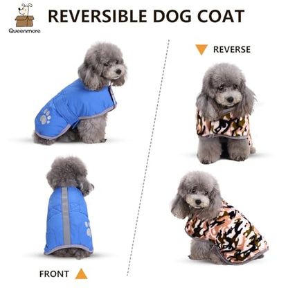 Queenmore Cold Weather Dog Coats Loft Reversible Winter Fleece Dog Vest Waterproof Pet Jacket Available in Extra Small, Small, Medium, Large Extra Large Sizes - color: Blue, size: Small