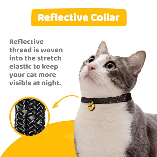 Birdsbesafe Reflective Breakaway Cat Collar with Bell, Safe Design, Black - color: Black