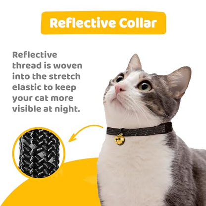 Birdsbesafe Reflective Breakaway Cat Collar with Bell, Safe Design, Black - color: Black