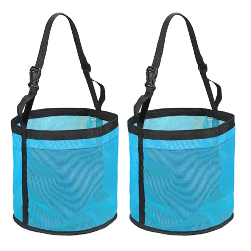 Horse Feed Bag, Horse Muzzle Hay Bags with Adjustable Strap Nylon Mesh Waterproof Bottom Grain Horses Bag, (Blue, L,2 Pcs), Intended for Feeding Grain/Powder/Hay - color: Blue, size: L