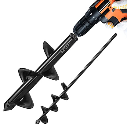 2Pcs Auger Drill Bit Planter, (3.7x11.8 and 1.9x14.5 in) Ruooson Spiral Auger for Planting Flower Bulb Auger, Rapid Planter Digger for 3/8" Hex Drive - size: 3.7x11.8 and 1.9x14.5 in