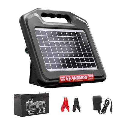 ANDMON S700 35 Miles Solar Fence Charger, 0.76 Joule Solar Electric Fence Charger for Livestock, Horses, Cattle Sheep, Solar Powered Electric Fence with Dual Input, Easy Installation