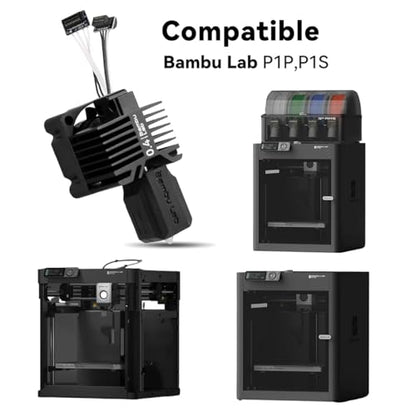 Bambou LAB P1P, P1S Hotend Complete Kit for P1 Series 3D Printer,Full Assembly Hardened Steel Hot End with Fan,Thermistor, Ceramic Heater, 0.4mm Nozzle Extruder Heating Block Replacement.