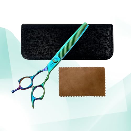 Dog Grooming Scissors: 7" Straight Pet Shears Skeletonized blade Made Of Japanese 440C for Trimming Dogs Cats and Other Pets Green (Thinning G, 7") - style: Thinning