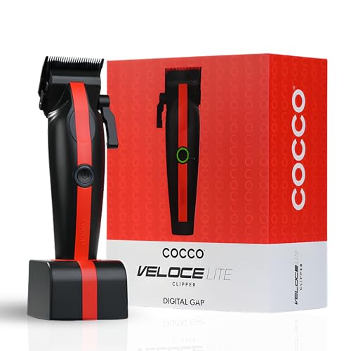 Cocco Veloce Lite Hair Clipper, Digital Gap™ Precision Fade F1 Blade | 7000 RPM Cordless Clippers, USB-C Fast Charge, 3 Hour Runtime, Hair Clippers for Men, Professional for Barbers - color: Red/Black
