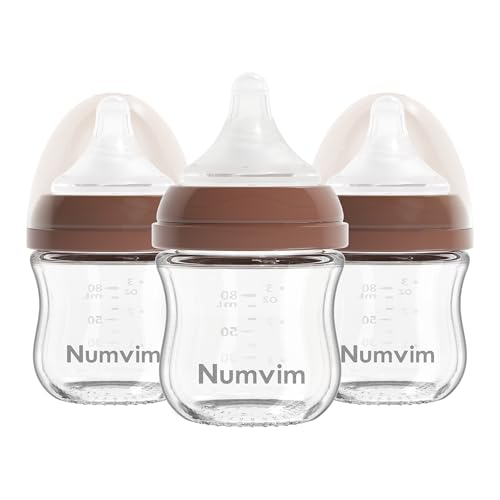 Natural Glass Baby Bottles Gentle & Extra Slow Flow, Newborn Breastfeeding Bottle with Anti Colic Nipple for 0 Months Babies, 3 Packs (Brown (3 Ounce), 1 Count (Pack of 3)) - color: Brown (3 Ounce)