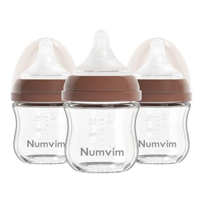 Natural Glass Baby Bottles Gentle & Extra Slow Flow, Newborn Breastfeeding Bottle with Anti Colic Nipple for 0 Months Babies, 3 Packs (Brown (3 Ounce), 1 Count (Pack of 3)) - color: Brown (3 Ounce)