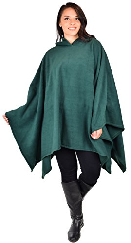 Dare2BStylish Women Poncho Style Hoodie Sweater Fleece Cover Up for Cold Weather - color: Hunter Green