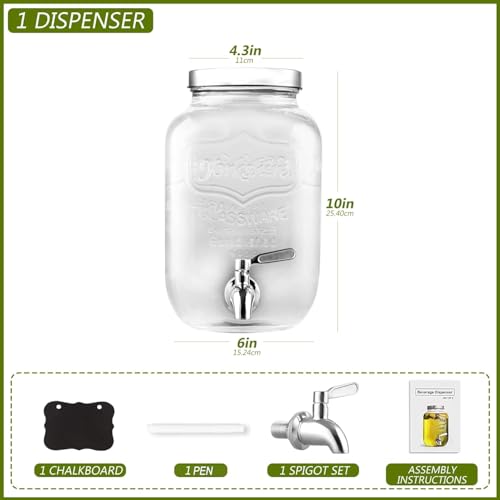 1 Gallon Drink Dispenser with Spigot 18/8 Stainless Steel – Airtight & Leakproof Glass Sun Tea Jar with Anti-Rust Lids, Beverage Dispenser for Parties - Laundry Detergent Holder - size: Single