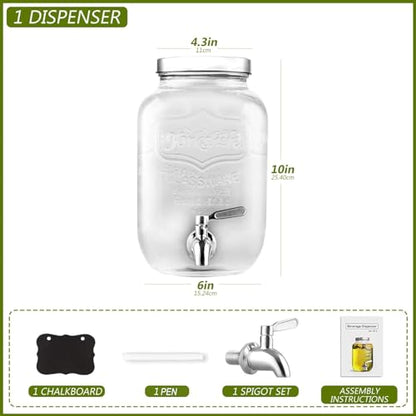 1 Gallon Drink Dispenser with Spigot 18/8 Stainless Steel – Airtight & Leakproof Glass Sun Tea Jar with Anti-Rust Lids, Beverage Dispenser for Parties - Laundry Detergent Holder - size: Single