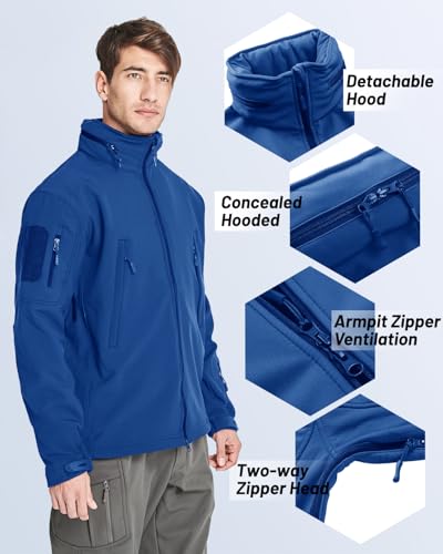 TACVASEN Men's Tactical Softshell Jacket Winter Soft Warm Fleece Lined - color: Blue, size: Medium
