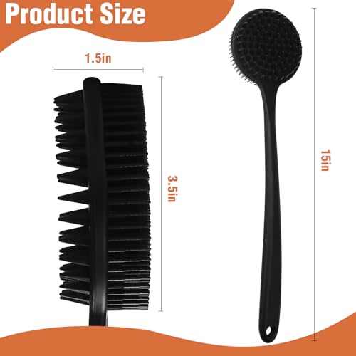 Silicone Body Scrubber for Shower Men Women – Dual-Sided Exfoliating & Massage Shower Brush with Long Handle, Creates Rich Lather, Includes 1 Hook & 2 Lather Balls (Black). - color: Black