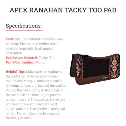 Reinsman APEX Ranahan Tacky Too Soft Breathable Non-Slip Shock-Absorbing Fleece-Lined Moisture-Wicking Contoured Back Protection Horse Riding Saddle Pad - color: Black