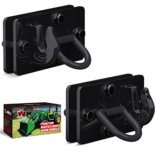 2 Pack Tractor Bucket Hooks with Tie Down Ring, Grade 70 Forged Steel Bolt On Grab Hook Tow Hook Mount with Backer Plate, Work Well for Tractor Bucket, RV, UTV, Truck, Max 15,000 lbs Black - color: Black