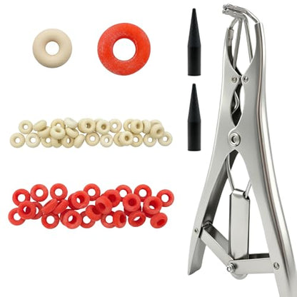Goat Banding Kit, Livestock Castration Bander with Stainless Steel Expander Pliers, 60Pcs 2 Sizes Castrator Rings and Ring Installation Tool for Goats, Lambs, Calves, Sheep, Piglets - style: Pliers，30-S, 30-M