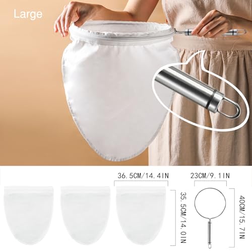 FATCAT Fine Mesh Cheese Cloth, Fine Mesh Strainer Bags, Nut Milk Bag L - color: Handle*1+Strainer Bag*3, size: L