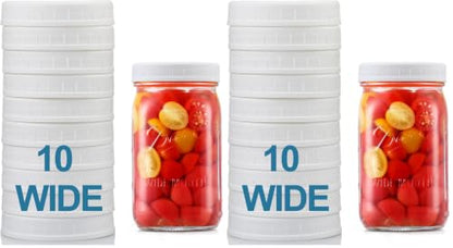 AOZITA [20 Pack] WIDE Mouth Mason Jar Lids for Ball, Kerr and More - White Plastic Storage Caps for Mason/Canning Jars - Leak-Proof, Dishwasher Safe & Food Grade - size: 10 Wide Mouth (Pack of 2)