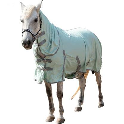 Horse Fly Sheet with Removable Neck Cover & Belly Wrap, Fine Mesh - color: Green, size: 84