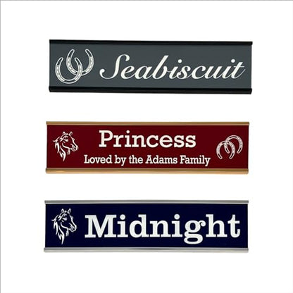 Horse Stall Name Plate Custom Laser Engraved 2x8 Personalized Multiple Attachment Options 21 Color Choices