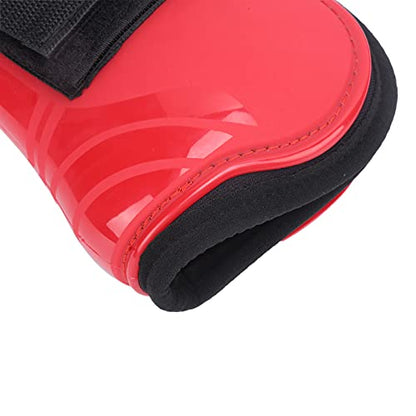 Horse Tendon Boots for Riding and Jumping, PU Shell Protectors with Elastic Neoprene, Nylon Fastener, Red Front and Hind Boots to Prevent Leg Injuries - size: A pair of front legs