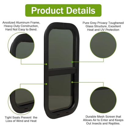 RV Window 12"W x 24"H Vertical Sliding Replacement Glass &Trim Ring Set - size: 12" W x 24" H, style: Vertical