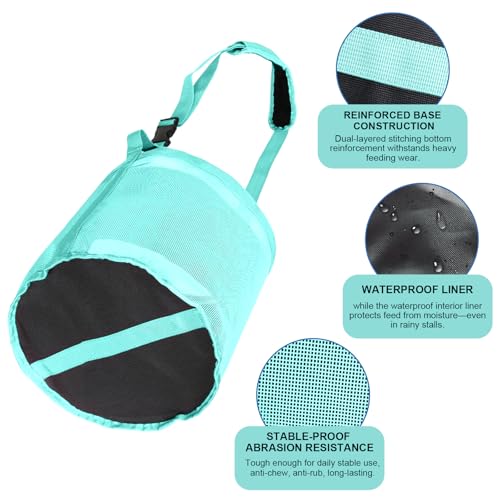 Heavy Duty Durable Waterproof Horse Feed Bag with Adjustable Strap - color: Mint Green