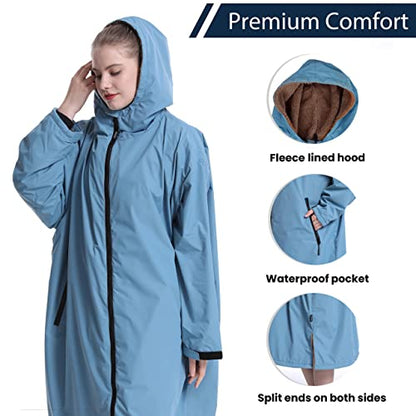 Oksun Waterproof Swim Parka: Windproof Sherpa Fleece Lined Surf Poncho - color: Sherpa Lining, Blue