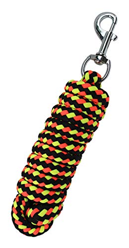 10' ft 3/4 Diameter Horse Heavy Duty Lead Rope w/Nickle Plated Snap 60568 - color: Black/ Neon Orange/Neon Yellow