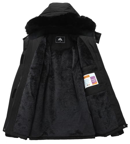MOERDENG Women's Ski Jacket Waterproof Warm Winter Coat - color: Black, size: X-Large