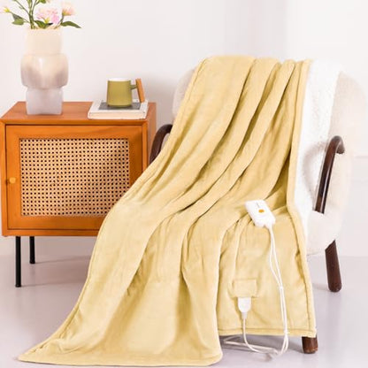 Templewet Heated Blanket Throw 50" x 60",Soft Electric Blanket,Yellow | Timer Settings,Auto Off,Soft Sherpa Heated Throw Blanket,Machine Washable,Fast Heating for Sofa Bed Office Use,Gifts for Mom - color: Cheesy Yellow