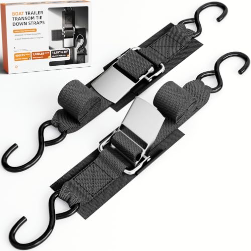 Stainless Steel Boat Trailer Transom Tie Down Straps, 1200 LBS Capacity, 2" x 4' Adjustable Buckle Straps for Boat, Jet Ski & Pontoon, with Quick-Release & Anti-Scratch Hooks - Silver - color: Silver