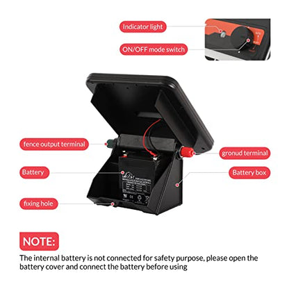 Andmon MINI400 20 Miles Solar Electric Fence Charger with Day/Night Mode 0.4J Output Energy Electric Fence Energizer - size: MINI400-Rear switch