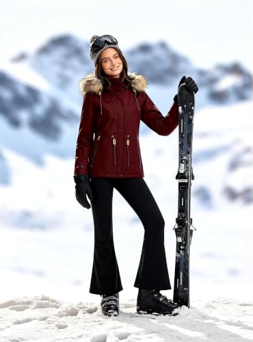 wantdo Women's Waterproof Ski Jacket Warm Fleece Lined Snow Winter Coat - color: Wine Red, size: Large